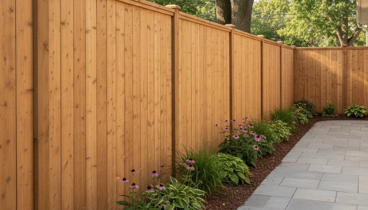 White wooden privacy fence installation by Chicago IL landscaping professionals